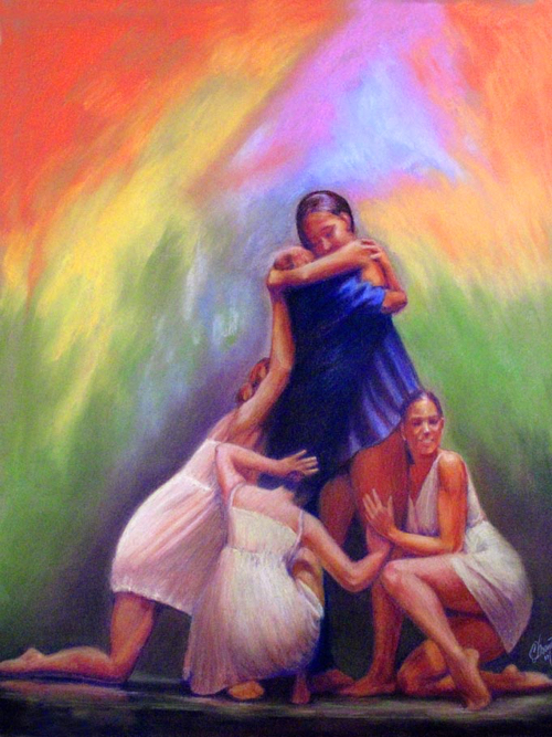This is a painting of Amnesiaa. It's a dance that was performed by the Moves & Motions School of Dance, which is located in Manhasset, New York. This painting captures the pinacle moment of the dance.